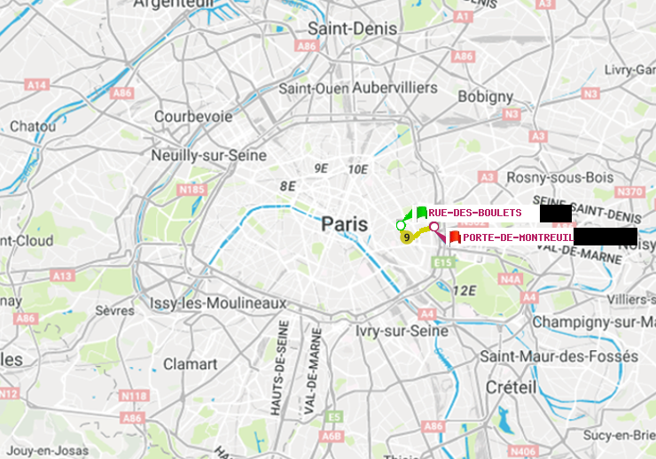plan itinéraire ratp de Rue des Boulets à Porte de Montreuil