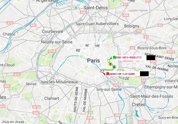 plan itinéraire ratp de Rue des Boulets à Quai de la Gare