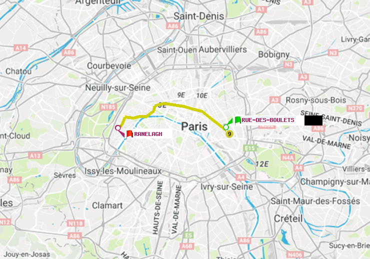 plan itinéraire ratp de Rue des Boulets à Ranelagh