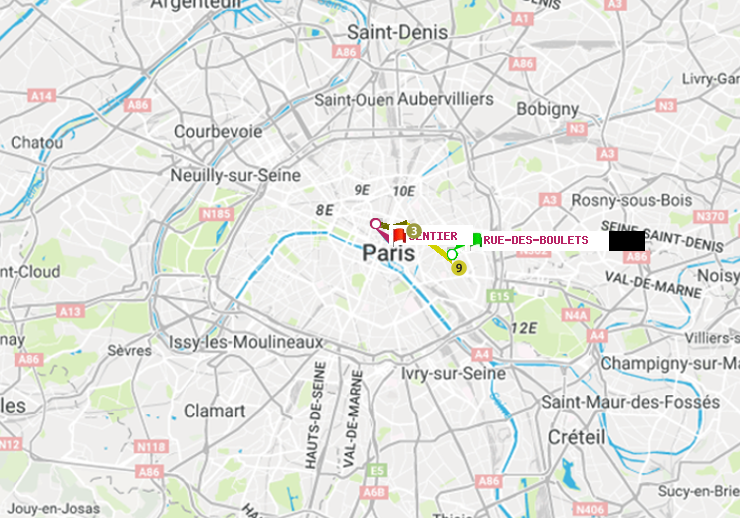 plan itinéraire ratp de Rue des Boulets à Sentier