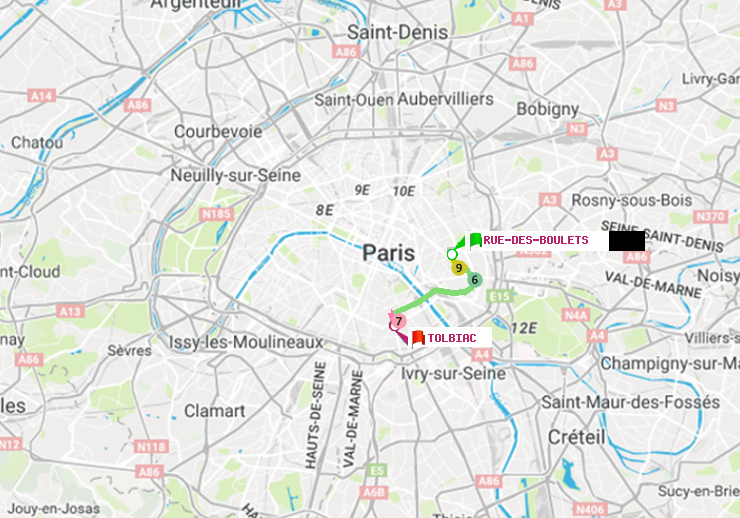 plan itinéraire ratp de Rue des Boulets à Tolbiac