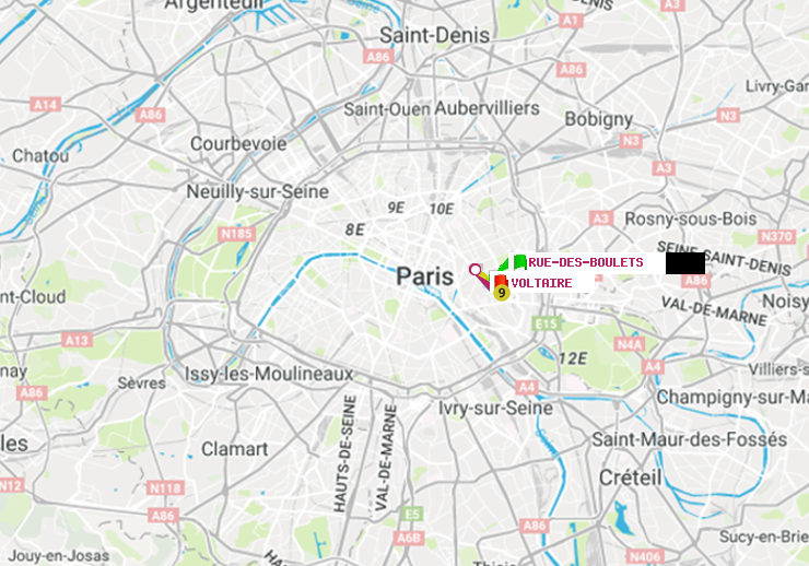 plan itinéraire ratp de Rue des Boulets à Voltaire (Léon Blum)