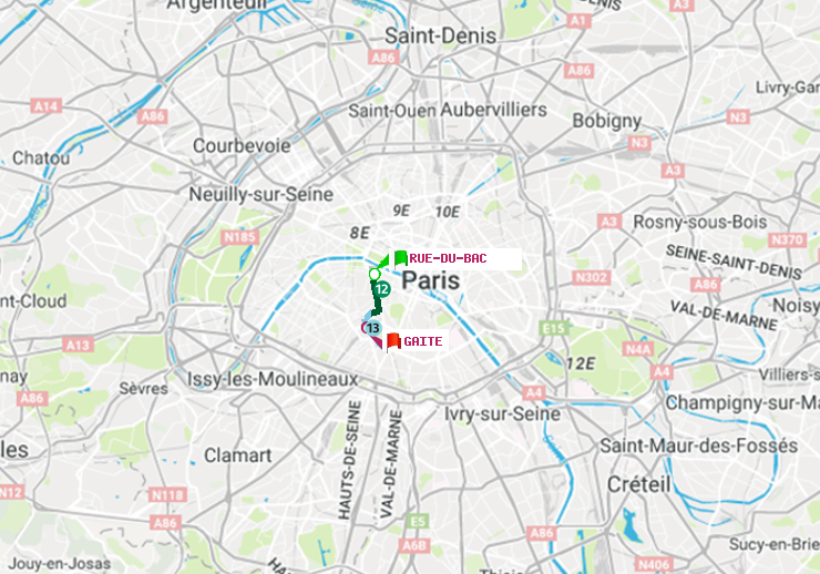 plan itinéraire ratp de Rue du Bac à Gaité