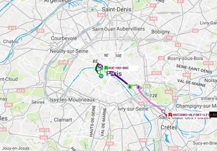 plan itinéraire ratp de Rue du Bac à Maisons-Alfort-Les Juilliottes