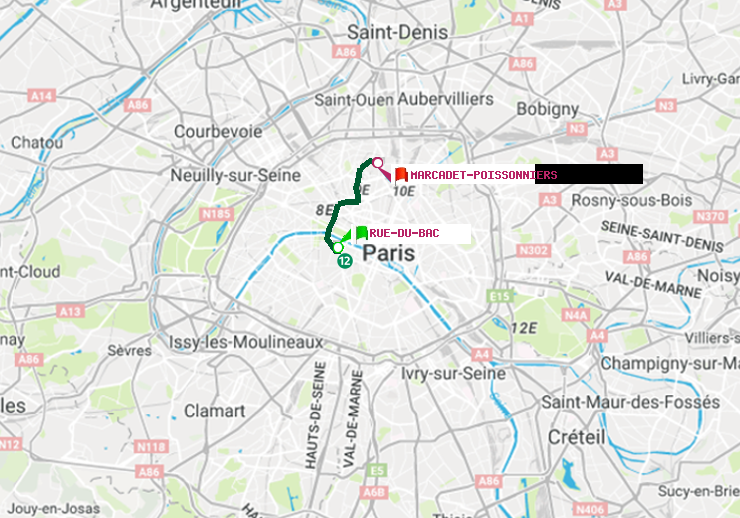 plan itinéraire ratp de Rue du Bac à Marcadet-Poissonniers