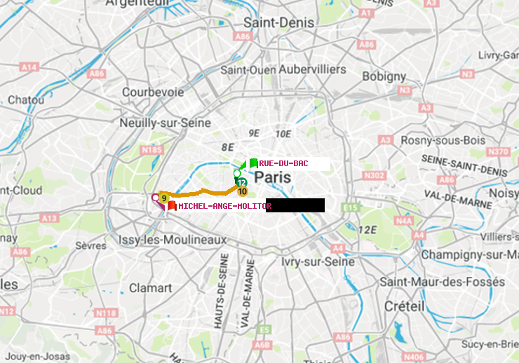 plan itinéraire ratp de Rue du Bac à Michel-Ange-Molitor