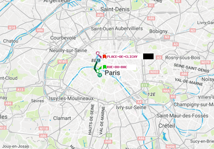plan itinéraire ratp de Rue du Bac à Place de Clichy