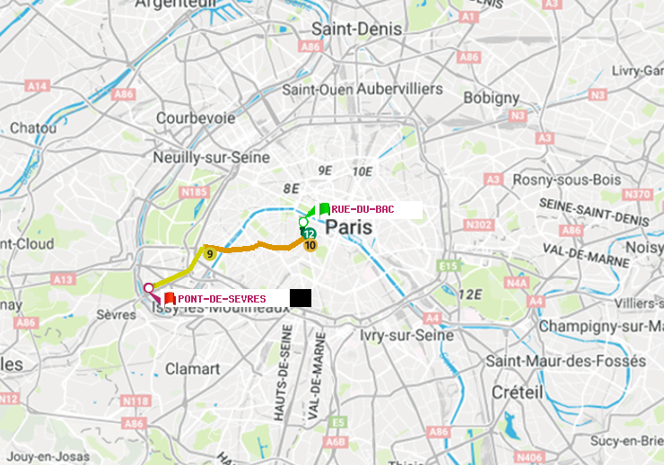 plan itinéraire ratp de Rue du Bac à Pont de Sèvres