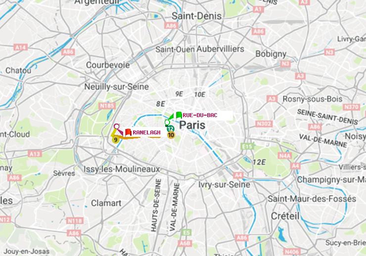 plan itinéraire ratp de Rue du Bac à Ranelagh