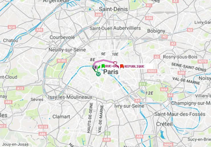 plan itinéraire ratp de Rue du Bac à République