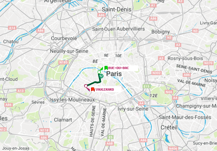 plan itinéraire ratp de Rue du Bac à Vaugirard (Adolphe Chérioux)