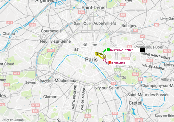 plan itinéraire ratp de Rue Saint-Maur à Charonne