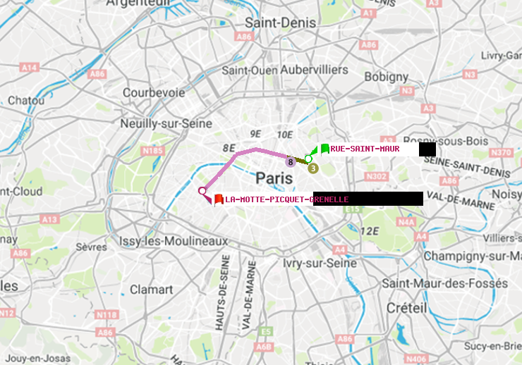 plan itinéraire ratp de Rue Saint-Maur à La Motte-Picquet-Grenelle