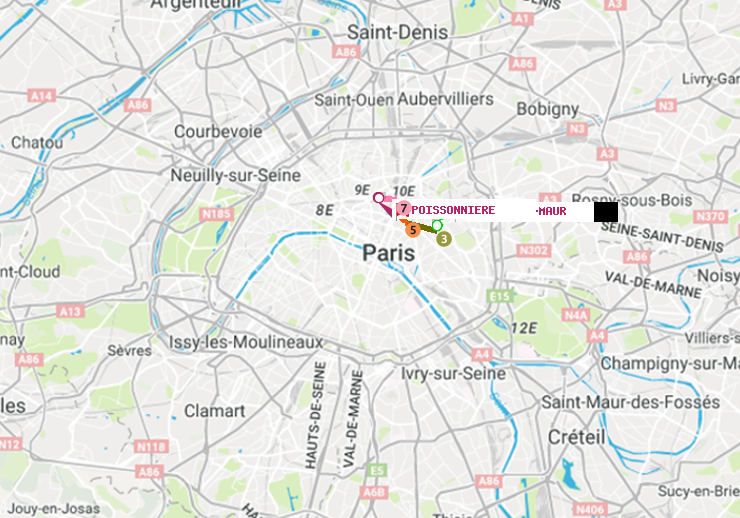 plan itinéraire ratp de Rue Saint-Maur à Poissonnière