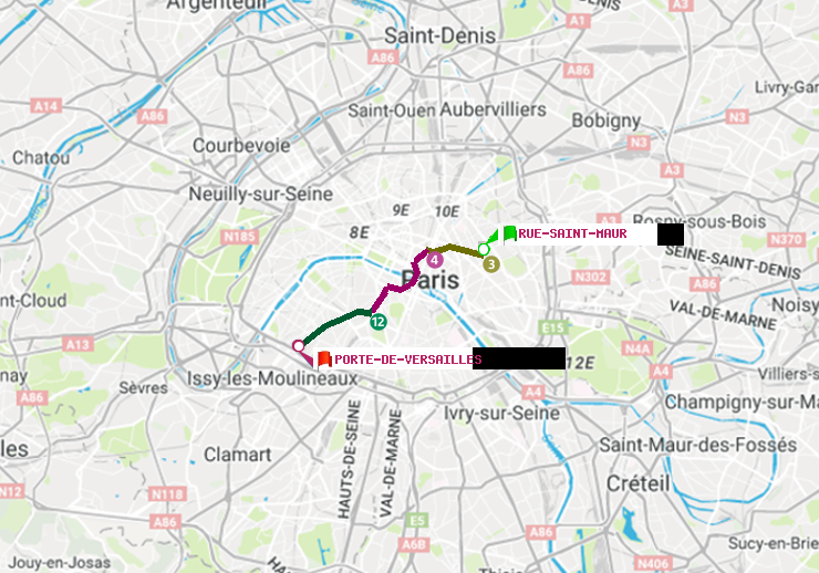 plan itinéraire ratp de Rue Saint-Maur à Porte de Versailles
