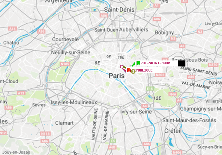 plan itinéraire ratp de Rue Saint-Maur à République