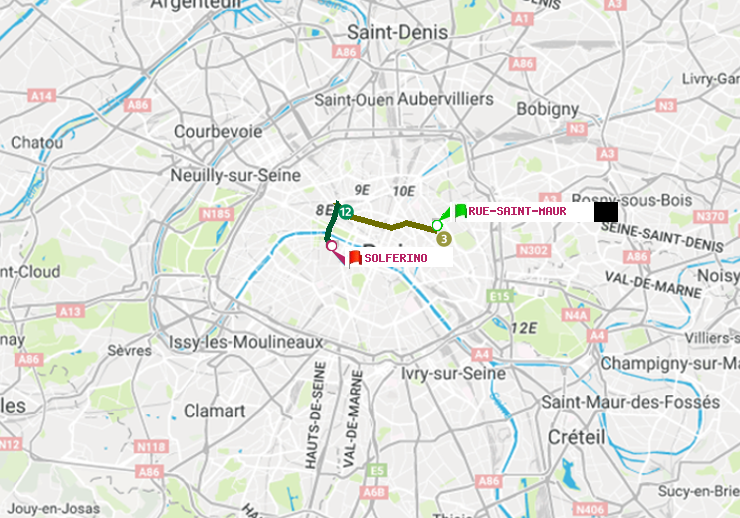 plan itinéraire ratp de Rue Saint-Maur à Solférino