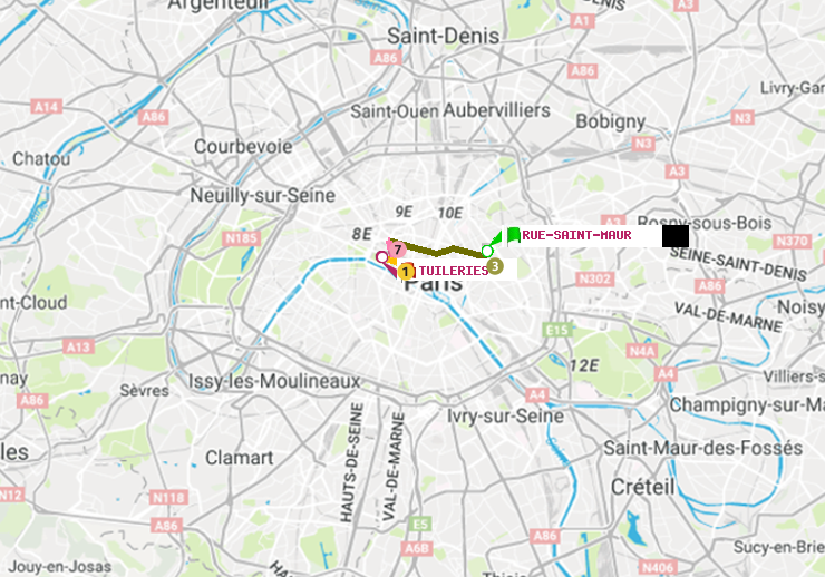 plan itinéraire ratp de Rue Saint-Maur à Tuileries