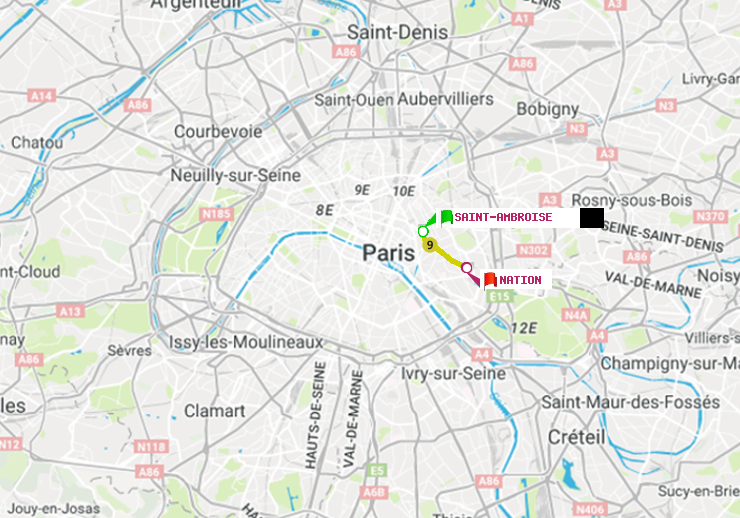 plan itinéraire ratp de Saint-Ambroise à Nation