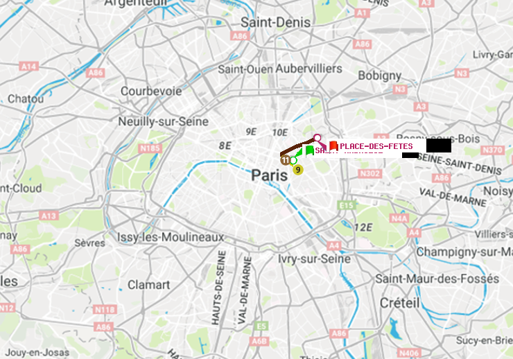 plan itinéraire ratp de Saint-Ambroise à Place des Fêtes