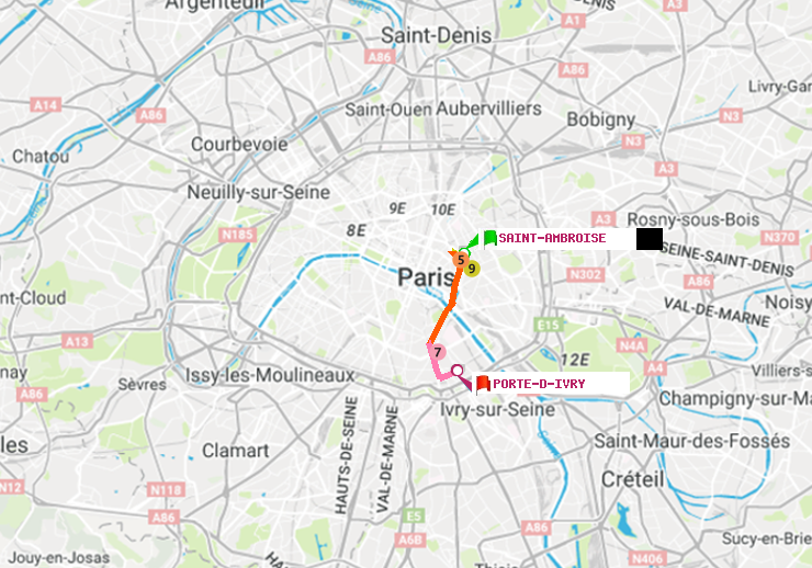 Métro Paris itinéraire de SaintAmbroise à Porte d'Ivry