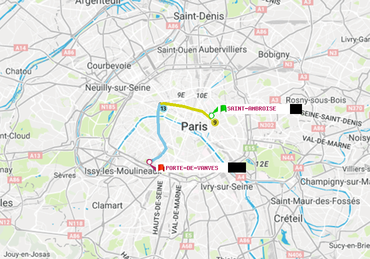 plan itinéraire ratp de Saint-Ambroise à Porte de Vanves