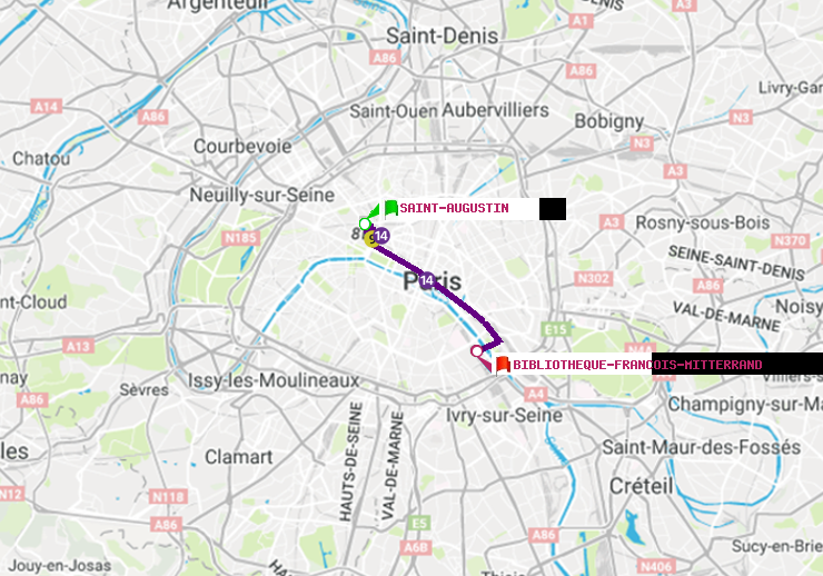 plan itinéraire ratp de Saint-Augustin à Bibliotheque-Francois Mitterrand
