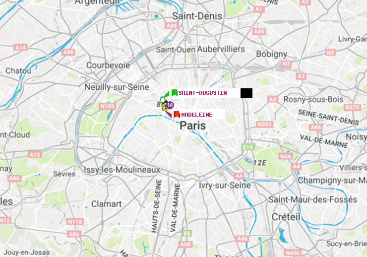 plan itinéraire ratp de Saint-Augustin à Madeleine