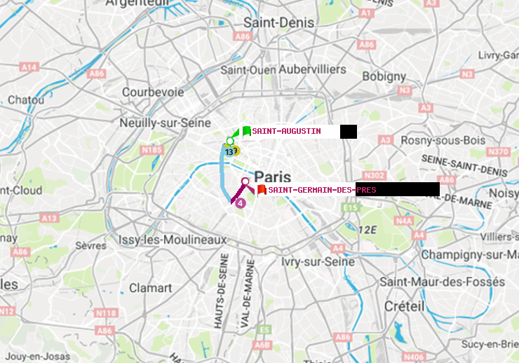plan itinéraire ratp de Saint-Augustin à Saint-Germain des Prés