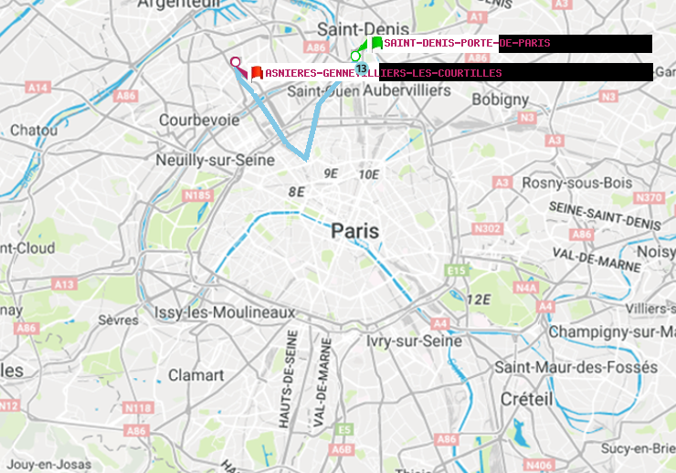 plan itinéraire ratp de Saint-Denis-Porte de Paris à Asnieres-Gennevilliers Les Courtilles