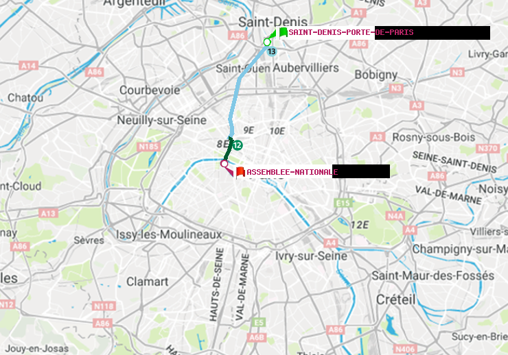 plan itinéraire ratp de Saint-Denis-Porte de Paris à Assemblée Nationale