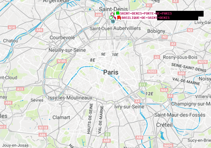 plan itinéraire ratp de Saint-Denis-Porte de Paris à Basilique de Saint-Denis