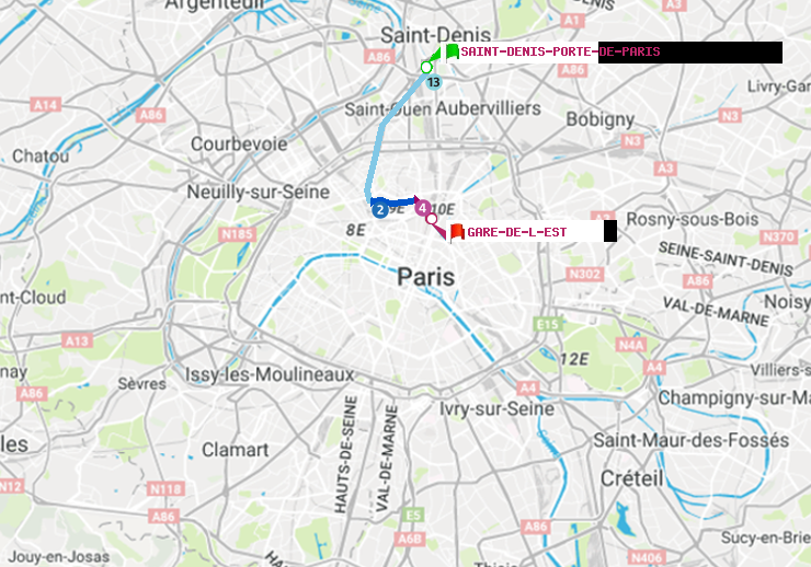 plan itinéraire ratp de Saint-Denis-Porte de Paris à Gare de l