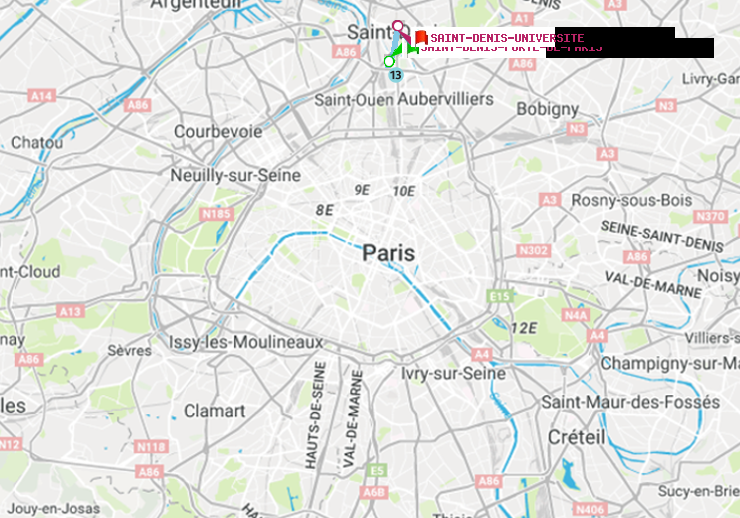 plan itinéraire ratp de Saint-Denis-Porte de Paris à Saint-Denis-Universite