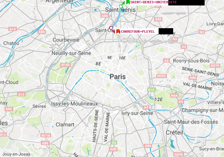 plan itinéraire ratp de Saint-Denis-Universite à Carrefour-Pleyel