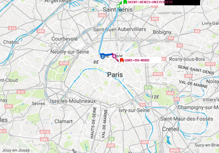 plan itinéraire ratp de Saint-Denis-Universite à Gare du Nord