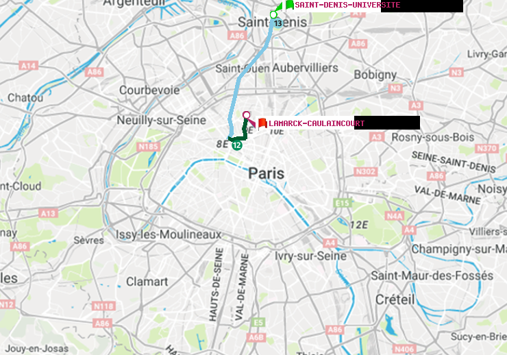 plan itinéraire ratp de Saint-Denis-Universite à Lamarck-Caulaincourt