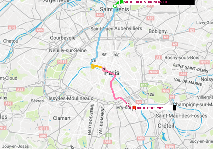 plan itinéraire ratp de Saint-Denis-Universite à Mairie d