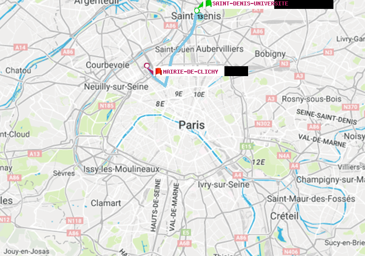 plan itinéraire ratp de Saint-Denis-Universite à Mairie de Clichy