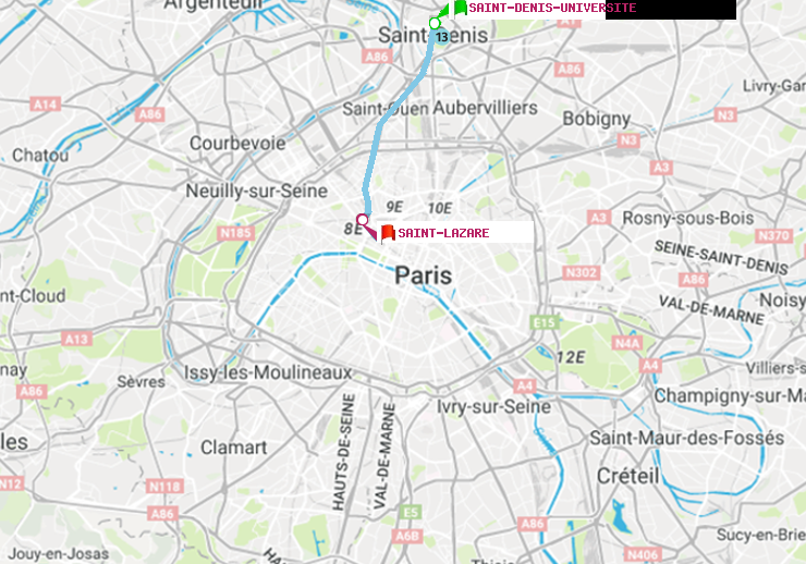 plan itinéraire ratp de Saint-Denis-Universite à Saint-Lazare