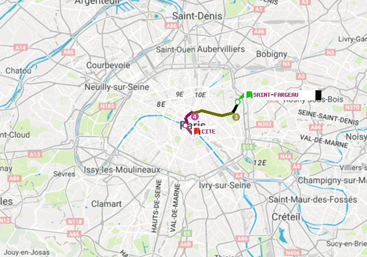 plan itinéraire ratp de Saint-Fargeau à Cité