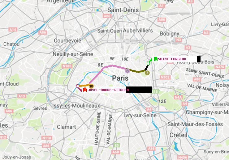 plan itinéraire ratp de Saint-Fargeau à Javel-André-Citroen