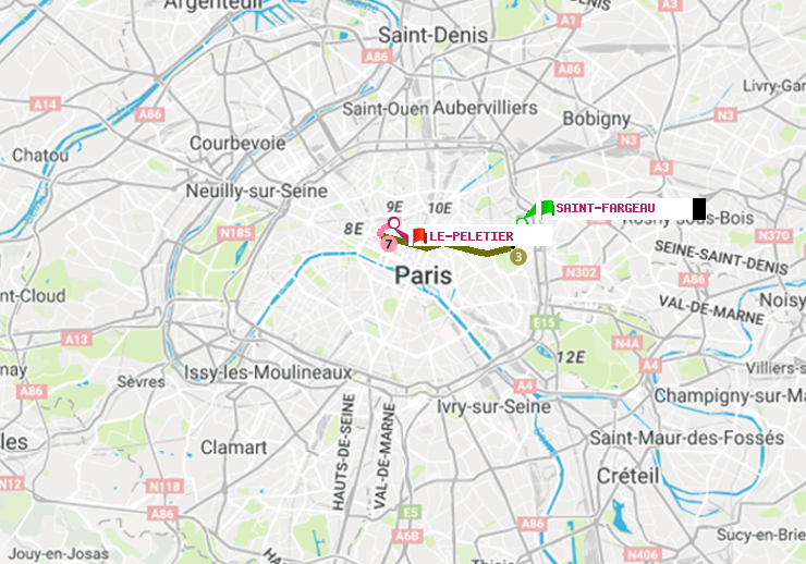 plan itinéraire ratp de Saint-Fargeau à Le Peletier