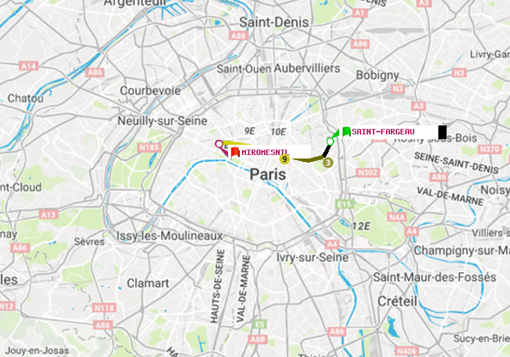 plan itinéraire ratp de Saint-Fargeau à Miromesnil