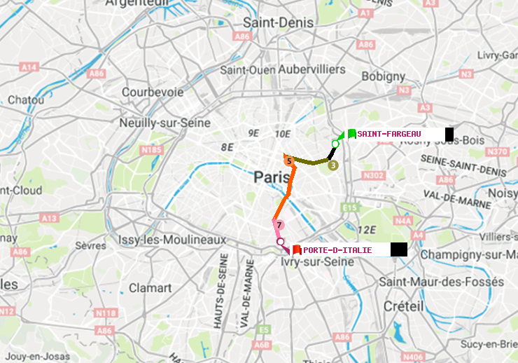 plan itinéraire ratp de Saint-Fargeau à Porte d