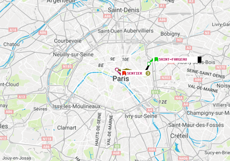 plan itinéraire ratp de Saint-Fargeau à Sentier