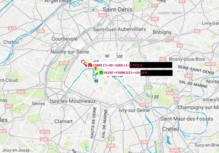 plan itinéraire ratp de Saint-Francois-Xavier à Charles de Gaulle-Etoile