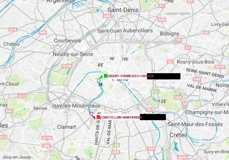 plan itinéraire ratp de Saint-Francois-Xavier à Châtillon Montrouge