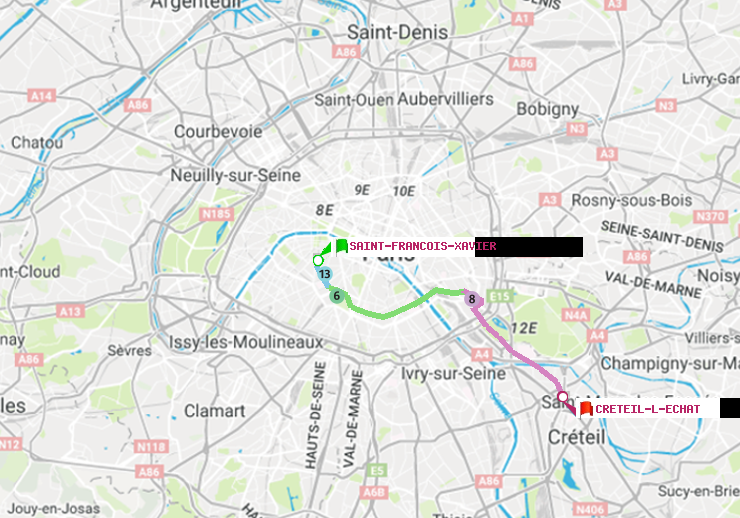 plan itinéraire ratp de Saint-Francois-Xavier à Créteil-L