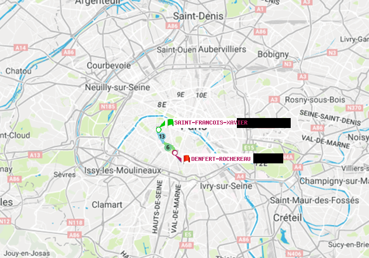 plan itinéraire ratp de Saint-Francois-Xavier à Denfert-Rochereau